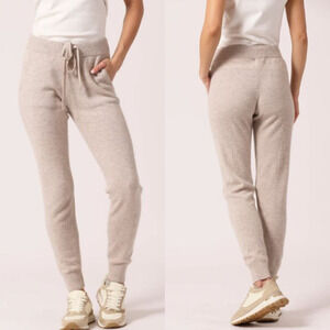 NWT Minnie Rose Cashmere Tapered Leg Jogger Pants Ecru Gray Women's Size Medium
